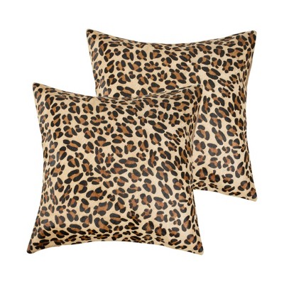 HomeRoots Set of Two 18" Brown and Black Leopard Cowhide Throw Pillows