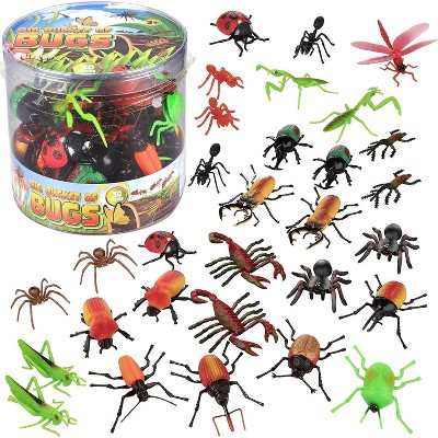 Toy Bug Action Figure 30pc Playset- 15 Unique Giant Insects- Grasshoppers, Spiders & More- 2-4" Realistic Fake Bugs, Great for Pranks, Pretend Play
