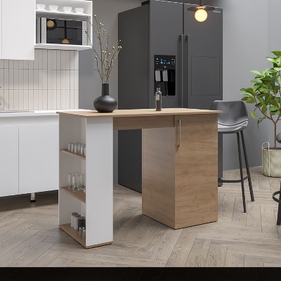 Gulches 47" Wide Kitchen Island with One Cabinet and Five Shelves ¨C White & Natural Oak Finish