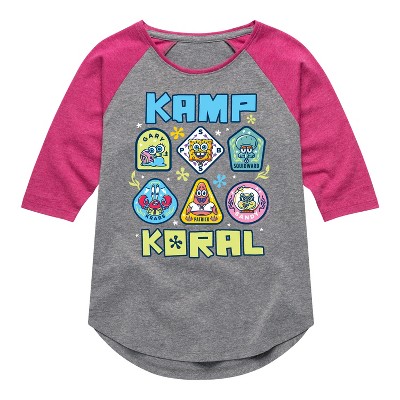 Girls' - SpongeBob SquarePants - Kamp Koral Kamp Koral Patches Shirt Tail Raglan Graphic T-shirt