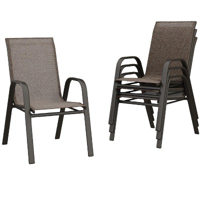 4 PCS Stackable Dining Chairs, Stacking Chairs with Breathable Textilene Fabric & Metal Frame, Outdoor Dinning Seats for Patio, Deck, Backyard