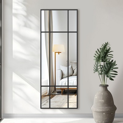 1-Piece 23 in.W x 62 in.H Iron Right Angled Rectangular Black Window Frame Hanging Mirror Wall Mirror