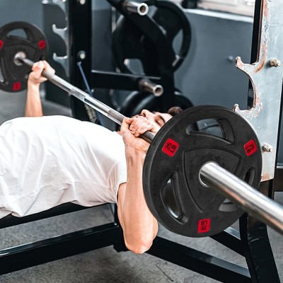 Weight Plates 2-Inch Rubber Coated Olympic Cast Iron Grip Plates Bumper Plates in Pairs or Single for Strength Training