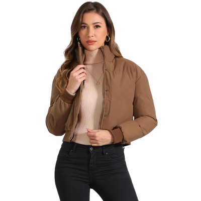 INSPIRE CHIC Women's Winter Outwear Baggy Padded Cropped Bomber Jacket