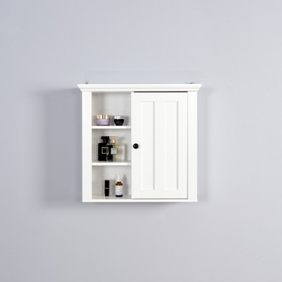Akoasm Wooden Wall Bathroom Storage Medicine Cabinet With Door & Shelfes-White