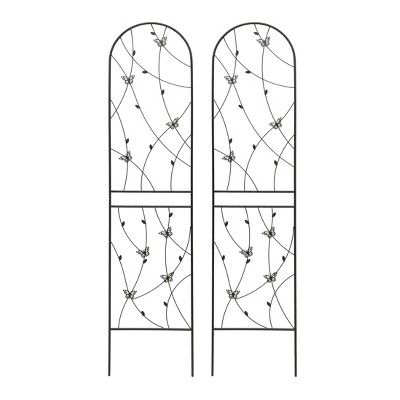 Lirago Black 2 pieces Weatherproof Multi-functional Outdoor Screen-Laser-Cut Galvanized Steel Panel 86.61"Hx19.68"Wx0.51"D