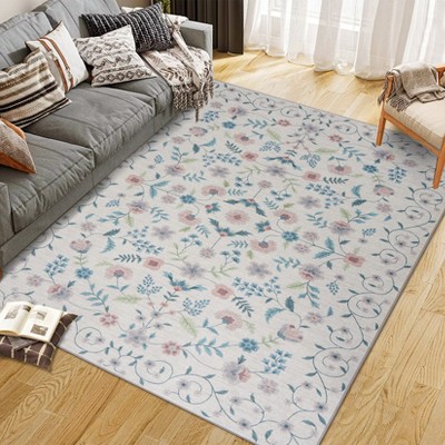 Washable Area Rugs Soft Bedroom Rugs, Floral Print Non-Slip Modern Rug, Stain Resistant Throw Rug Carpet for Office Dining Room Home Decor