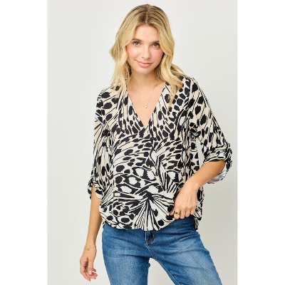 WEST K Women's Alexa Surplice V-Neck Rolltab Blouse
