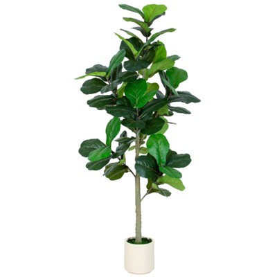 6FT Fiddle Leaf Fig Artificial Tree with White Planter Pot, Faux Floor Plant, Indoor and Outdoor Fake Plants for Home Office Decor.