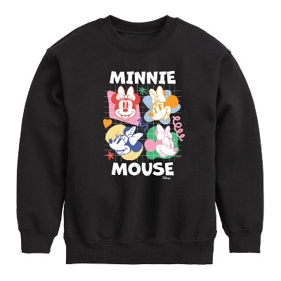 Boys' - Disney - Minnie Mouse Multicolored Grid Graphic Long Sleeve Fleece Sweatshirt