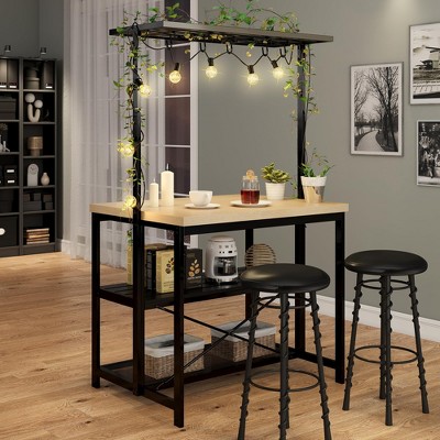 Large Kitchen Island Table Bakers Rack and 3-Tier Storage-Microwave Stand Oven Shelf, Metal Coffee Bar Table ,Kitchen Storage Shelf , 5 Hooks