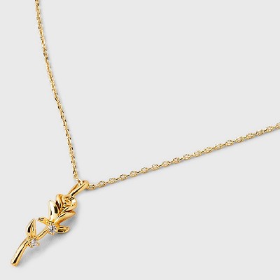 14K Gold Plated Rose Pendant Necklace - A New Day™: Brass, Cubic Zirconia, 16" Length, Lobster Claw Clasp