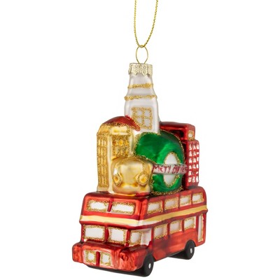 Northlight Merry Christmas Double Decker Tour Bus Glass Ornament - 4.5" - Gold and Red