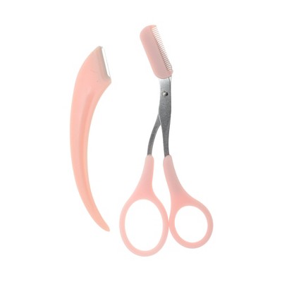 Unique Bargains Convenient Multifunctional Eyebrow Scissor Kit Pink 1 Set