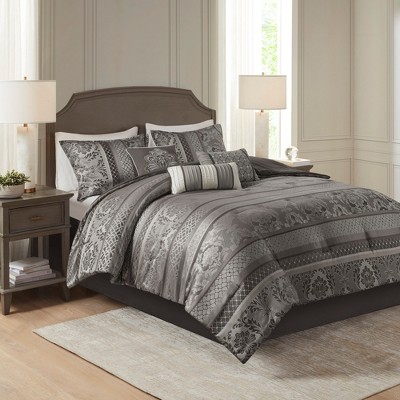 7 Piece Jacquard Comforter Set Grey King