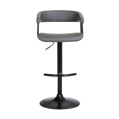 HomeRoots Gray and Black Faux Leather with Metal Swivel Adjustable Height Bar Chair