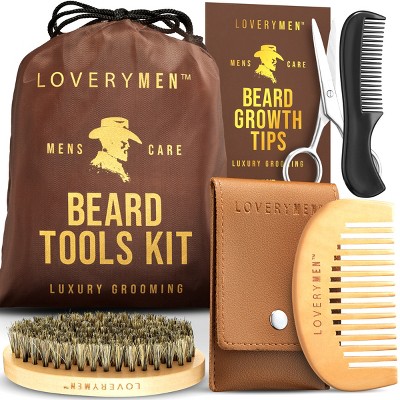Fathers Day Gifts LOVERYMEN Beard Tools Kit: Premium Comb, Shears, Brush, Comb To-Go, & Travel Pouch