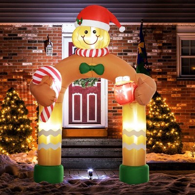 Whisen 9.2FT Christmas Inflatables Gingerbread Man Arch with White LED Lights, Blow-Up Outdoor Christmas Decorations - Brown