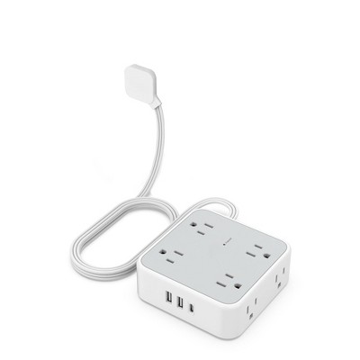 Itopfox Surge Protector Flat Extension Cord with 8 AC Outlets & 3 USB Ports (1 USB C), 5ft, 900 Joules Protection for Office, Dorm, Home Essentials
