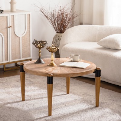 YUHAO Wood Coffee Table, Farmhouse Rustic Round Living Room Tea Table, Modern Center Table Cocktail Table