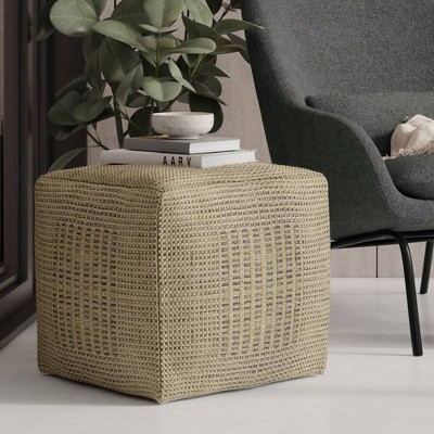 WyndenHall Matilda Square Woven Pouf Natural: Handcrafted, Jute Upholstery, No Assembly, 18" Height