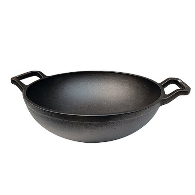 Amber Sports Cast Iron Deep Kadai Wok with Dual Handles, Heavy-Duty Cooking Pot for Deep Frying, Induction, Grill & Open Flame Compatible