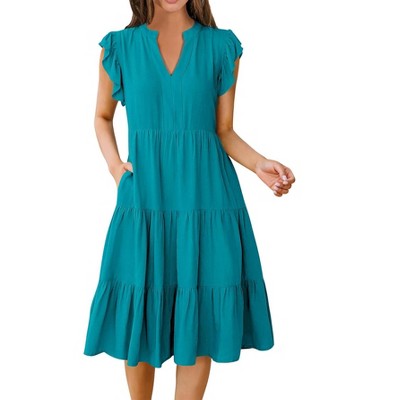 Clearlove Women's Summer Casual Loose Boho Dress Ruffle High Waist Midi Beach Dress