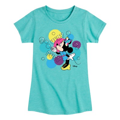 Girls' - Disney - Minnie Mouse Blowing Bubbles Everywhere Fitted Short Sleeve Graphic T-Shirt