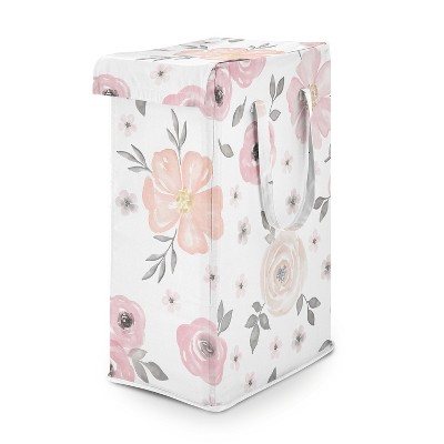 Sweet Jojo Designs Girl Foldable Laundry Hamper with Handles Watercolor Floral Pink and Grey