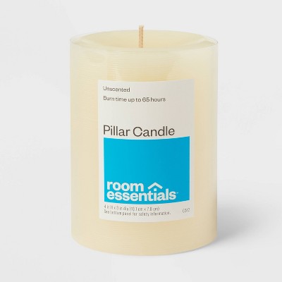 3" x 4" Unscented Candle Cream - Room Essentials™: Paraffin Wax, 65 Hours Burn Time, 1 Wick Pillar