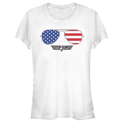 Juniors Womens Top Gun American Flag Aviator Sunglasses Logo T-Shirt
