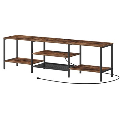 Itopfox Industrial TV Stand with Power Outlets for up to 75" TVs Open Shelf Media Console Rustic Brown and Black Entertainment Center for Living Room