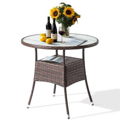 Karl Home Patio Brown Wicker Round Bar Table