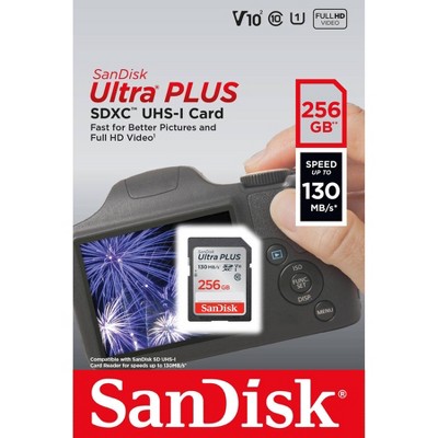 SanDisk Ultra PLUS 256GB SD: 130 Mbps, Memory Card for Devices