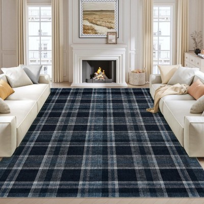 Coolmee Washable Area Rugs for Living Room Modern Tartan Soft Rug for Bedroom Farmhouse Non Slip Throw Rugs for Home Office