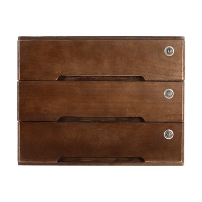 YIYIBYUS Wooden Desktop Storage Box with 3 Lockable Drawers