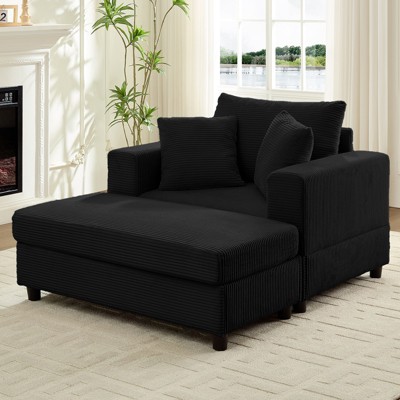 Mjkone Corduroy Comfy Chaise Lounge Deep Seat Sleeper Sofa Chair with Storage Ottoman,Upholstered Single/Loveseat Sofa