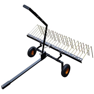 TROPOW 60-Inch Heavy Duty Garden Rake ¨C Adjustable Stainless Steel Tow-Behind Dethatcher for Yard, Farm & Grass Cleaning