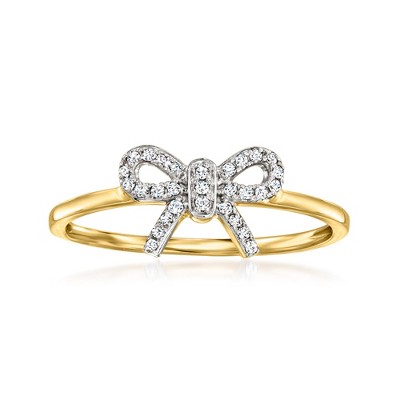 Pure Collection by Ross-Simons Diamond-Accented Bow Ring in 14kt Yellow Gold