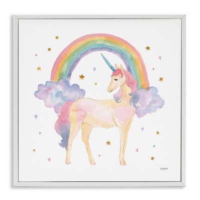 Stupell Industries Kids Nursery Unicorn Watercolor Black Framed Giclee Art