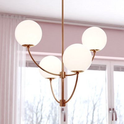 VAXCEL Avers 4 Light LED Compatible Gold Brass Mid-Century Modern Chandelier White Globe Glass