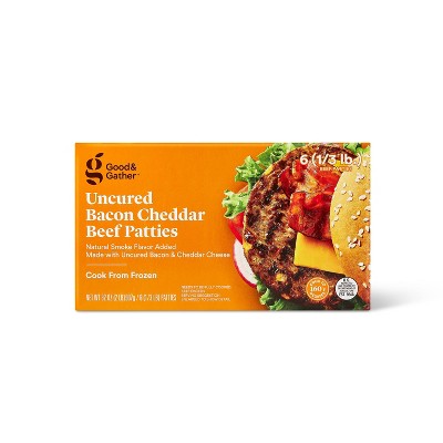 Uncured Bacon and Cheddar Beef Burger Patties - Frozen - 32oz/6ct - Good & Gather™