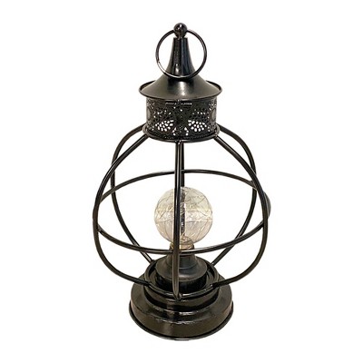 Essential Decor & Beyond 15" Black Metal Iron LED Battery Powered Tabletop Lantern With Handle