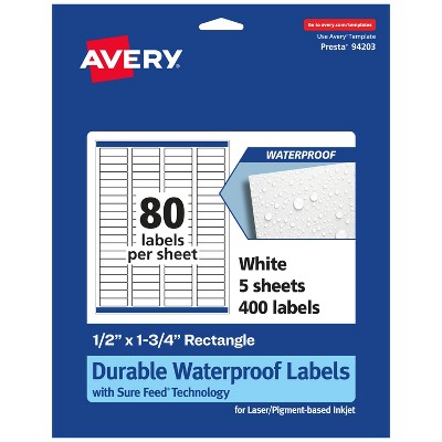 Avery Waterproof Rectangle Labels with Sure Feed, .5" x 1.75"