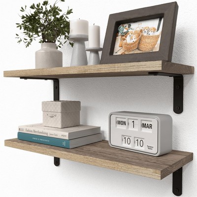 OUTSUPPLY Rustic Wood Shelves Set of 2, Farmhouse Style Floating Shelf for Wall D¨¦cor, Hanging Shelves for Room