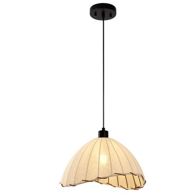DORESshop 1-Light BOHO Black and White Umbrella Rattan Pendant Light, Hanging Lamp for Dining Rooms, Bedrooms or Cafes (2-Pack)