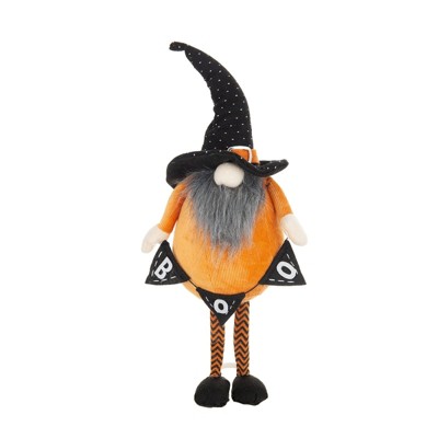 Yukimo 6.3x4.3x16" Fabric Standing Orange Gnome W/Black Gnome & Holding Banner, for Halloween Decor
