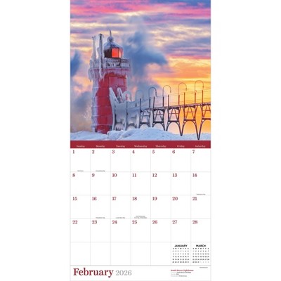 TF Publishing 13.5"x14.5" 2026 Lighthouses Wall Calendar