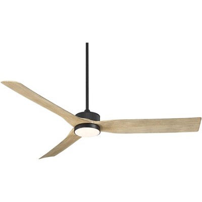 Casa Vieja 60" Montage Farmhouse Rustic Indoor Outdoor Ceiling Fan 3 Blade LED Light Remote Control Matte Black Finish Bedroom Patio Damp Rated