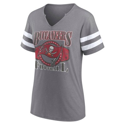 NFL Tampa Bay Buccaneers Women's Gray Short Sleeve Split Neck T-Shirt